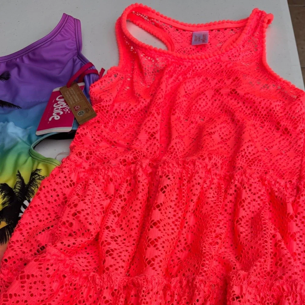 One-Piece Swimsuit‎ Cover-Up Girls 10/12 Pink Rainbow NWT
